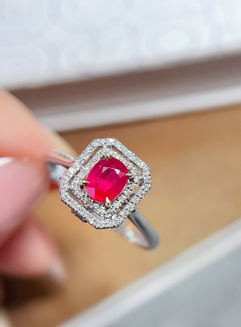 18K Gold Pigeon's Blood Ruby Ring Pendant - 2