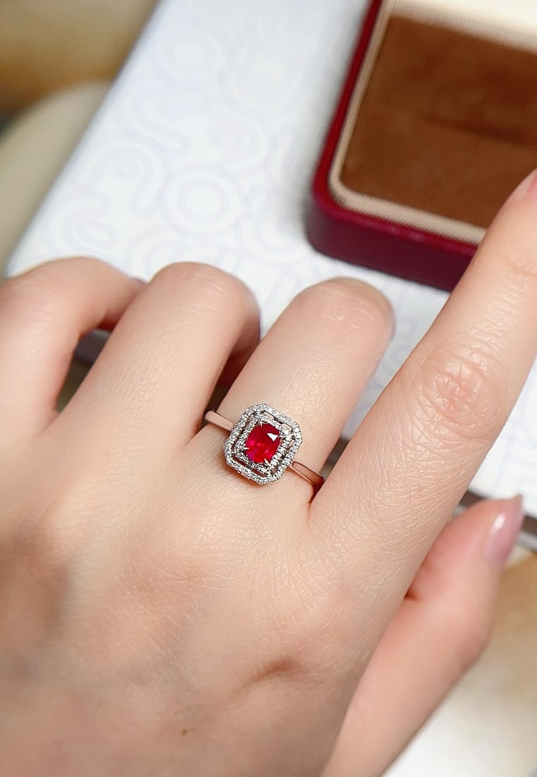 18K Gold Pigeon's Blood Ruby Ring Pendant - 4