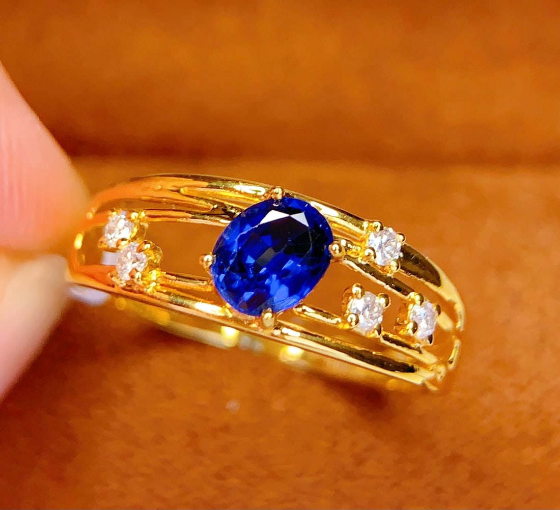 18K Gold Natural Sapphire Ring - 4