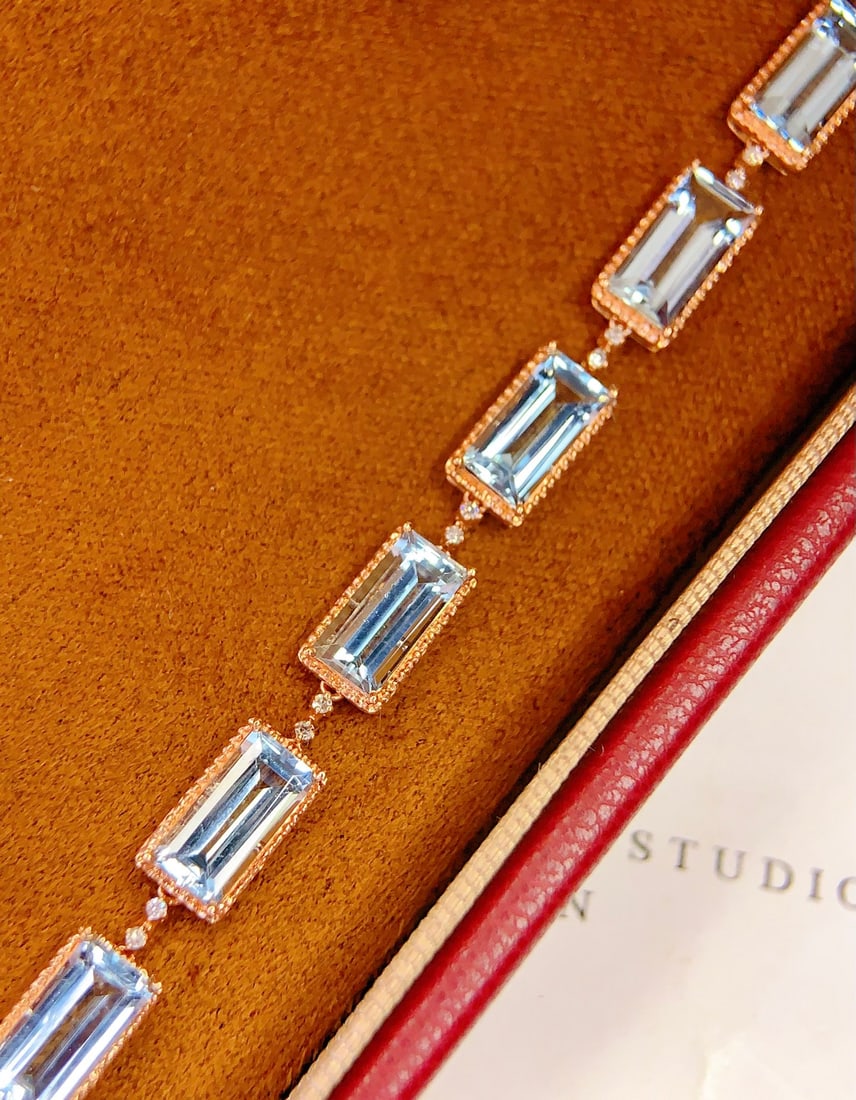 18K Gold Natural Aquamarine Bracelet - 4