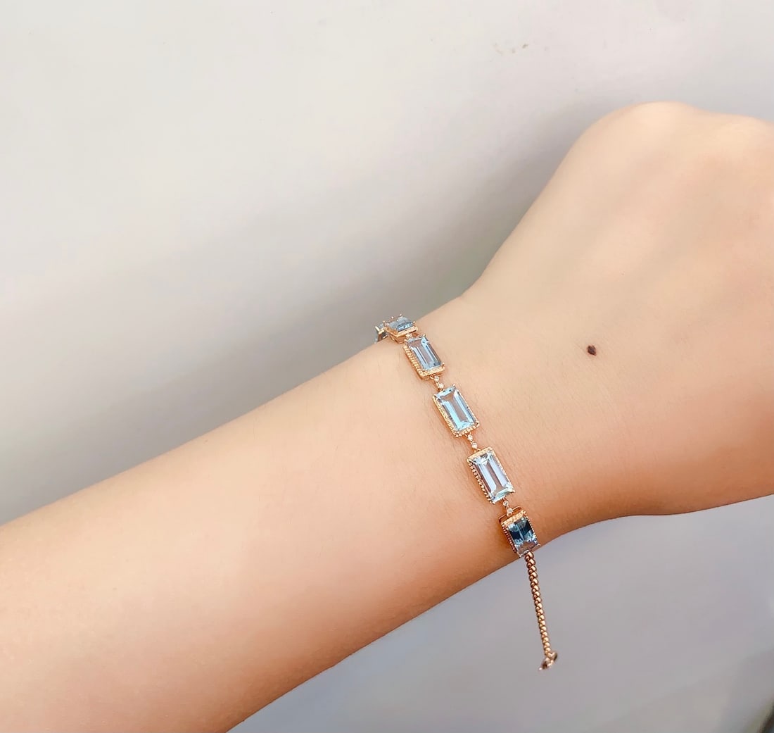 18K Gold Natural Aquamarine Bracelet - 6