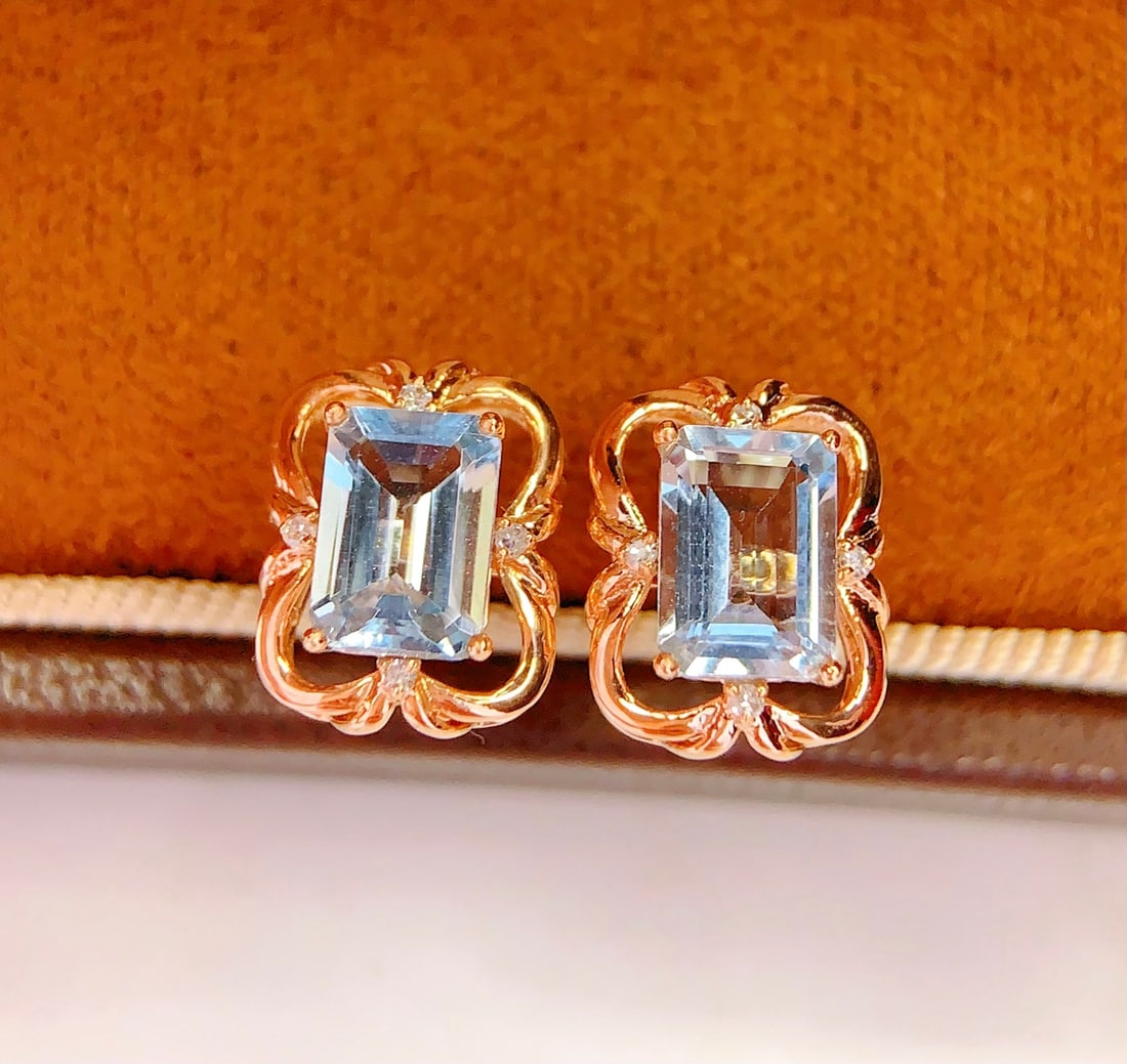 18K Gold Natural Aquamarine Earrings - 5