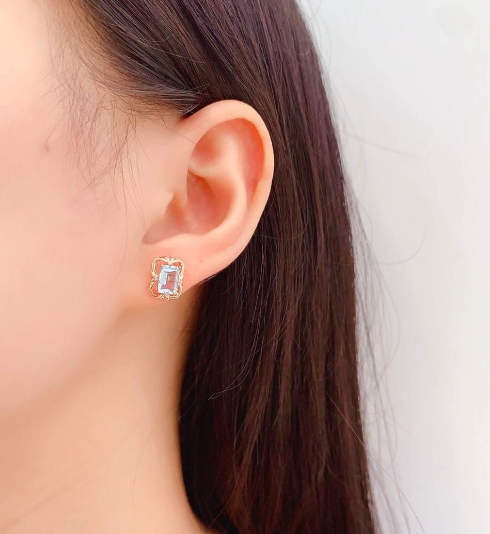 18K Gold Natural Aquamarine Earrings - 6