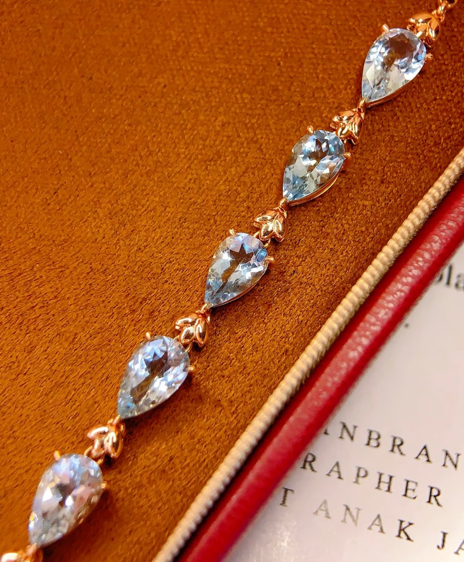 18K Gold Natural Aquamarine Bracelet - 4