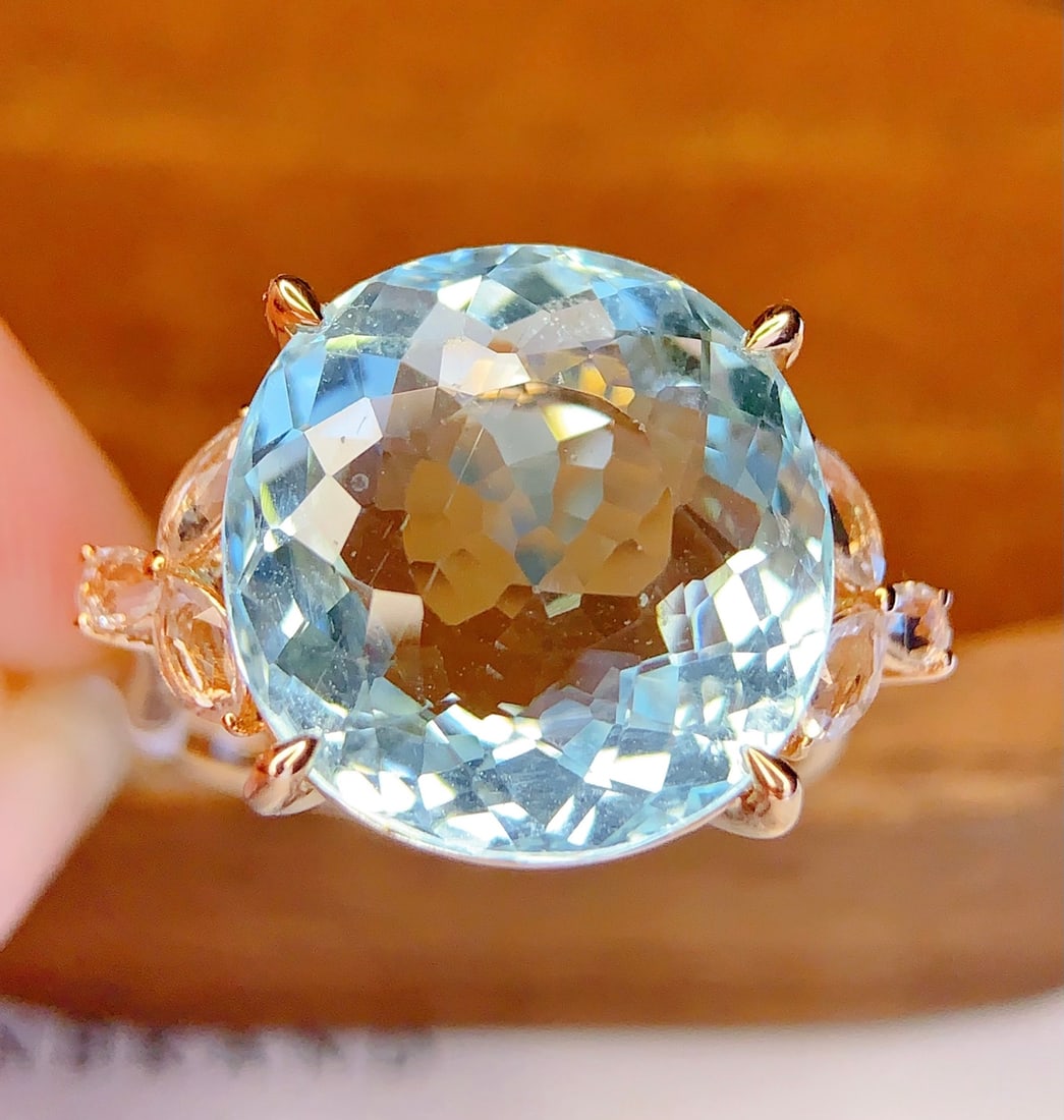 18K Gold Natural Aquamarine Ring - 5