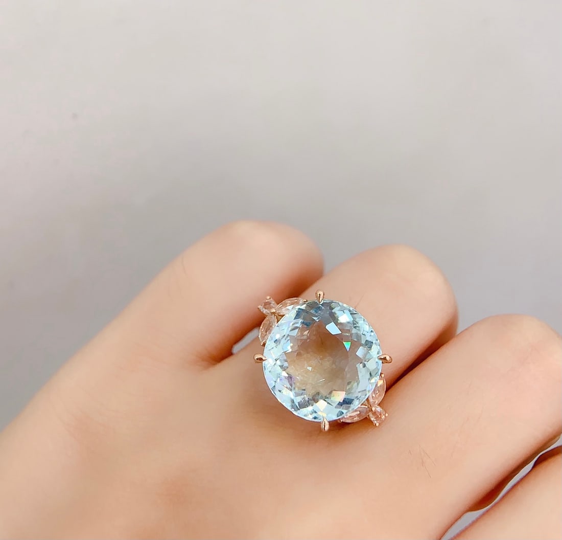 18K Gold Natural Aquamarine Ring - 6