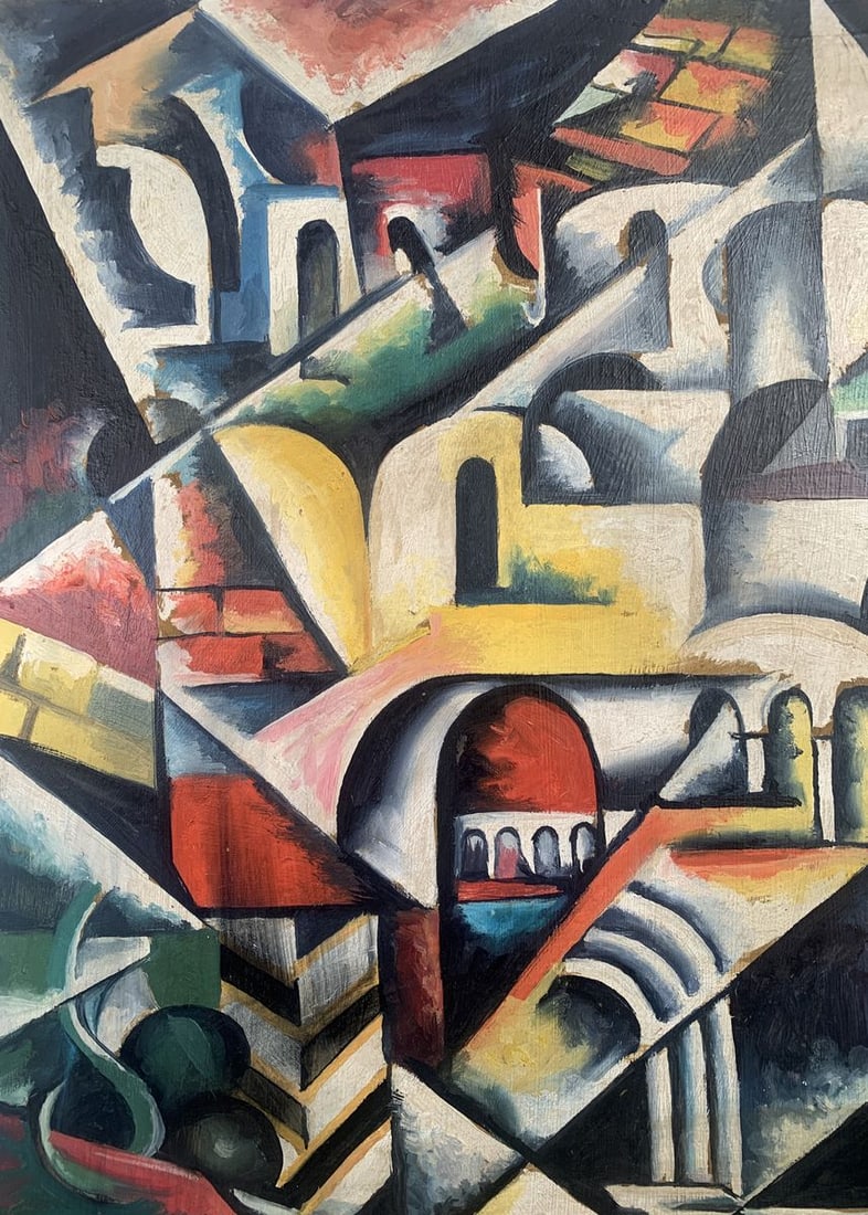 Abstract oil painting In the city (based on Lyubov Popova) V. Konotopsky - 3