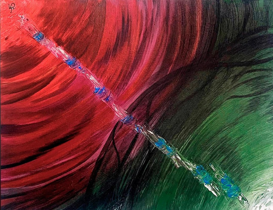 Abstract acrylic painting Cosmic passion Valeria Sign - 2