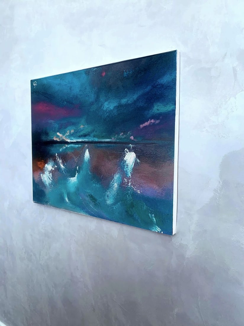 Abstract acrylic painting Colorful storm Valeria Sign - 2