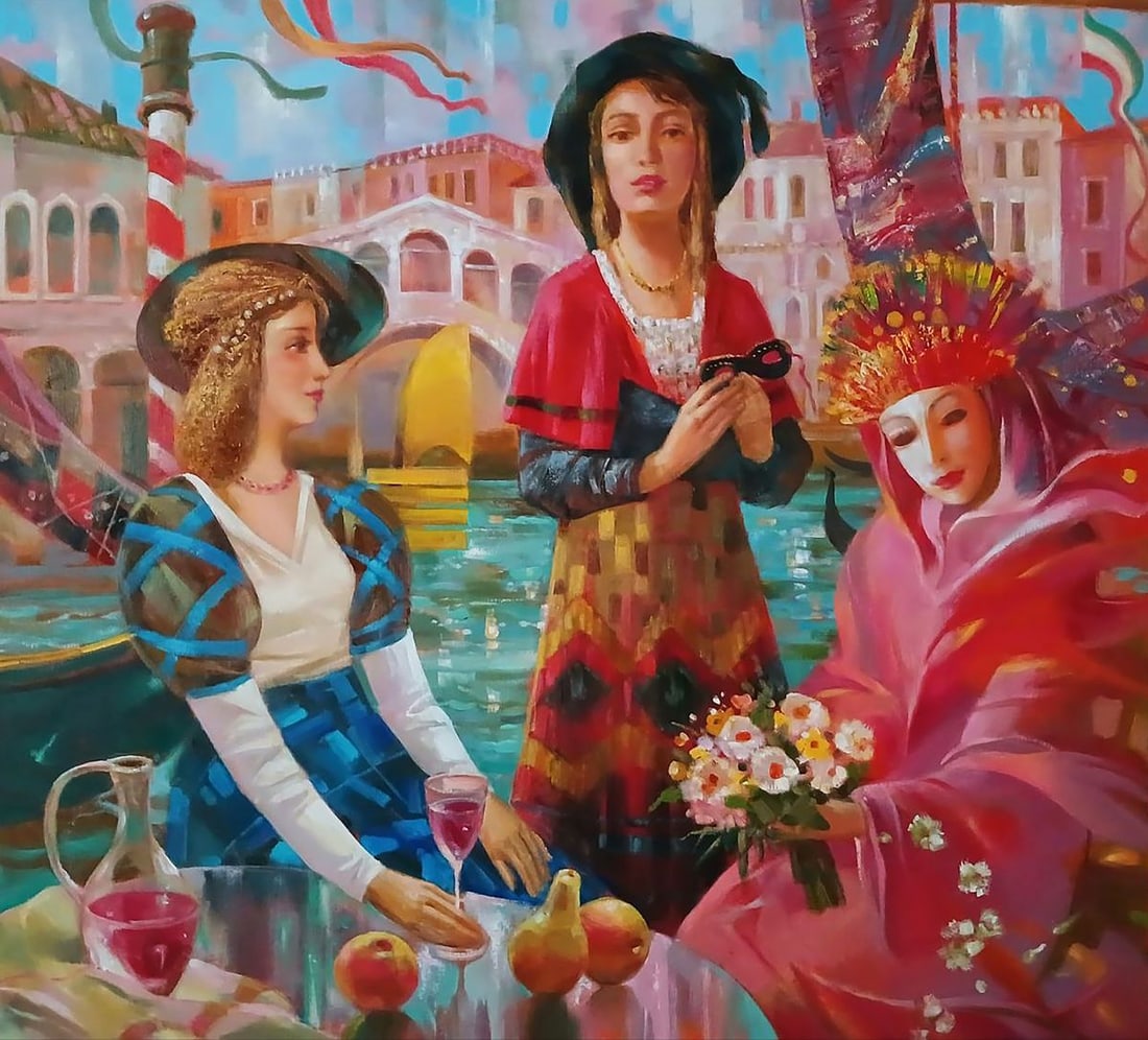 Abstract oil painting Carnival in Venice Anatoly Tarabanov: Title : Abstract oil painting Carnival in Venice Anatoly Tarabanov Description: NoTar 392The painting titled "Carnival in Venice" captures the elegance and enchantment of the famous Venetian