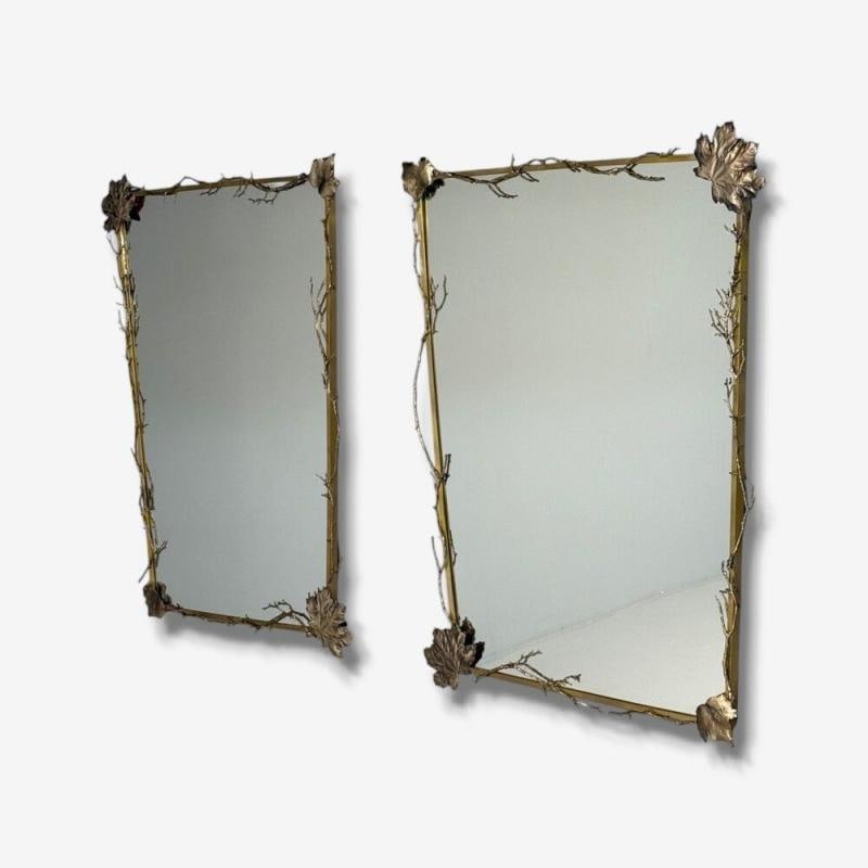 Modern Trapezoidal Bronze Wall Mirrors, Branch and Leaf Motif, France, 21st C. - 3