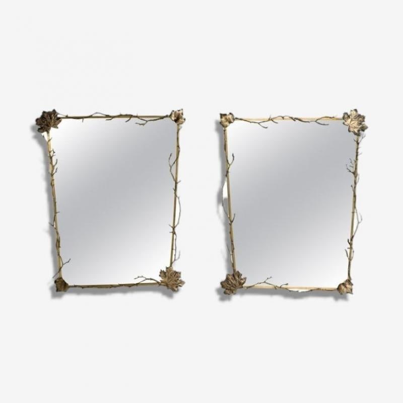 Modern Trapezoidal Bronze Wall Mirrors, Branch and Leaf Motif, France, 21st C. - 4