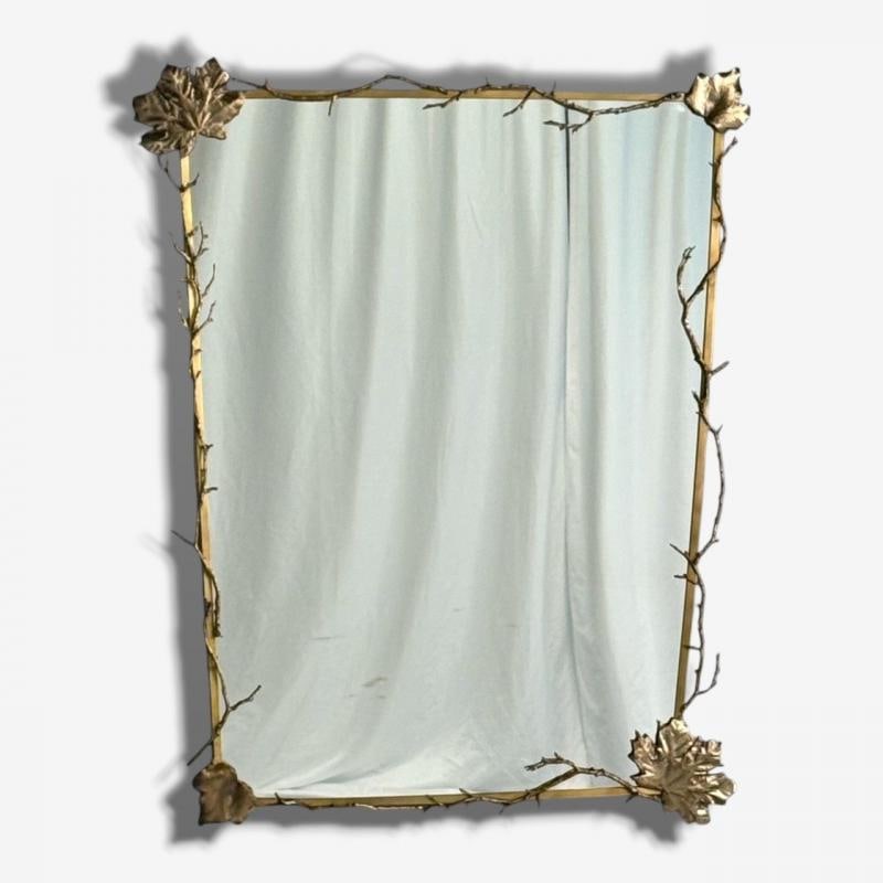 Modern Trapezoidal Bronze Wall Mirrors, Branch and Leaf Motif, France, 21st C. - 5