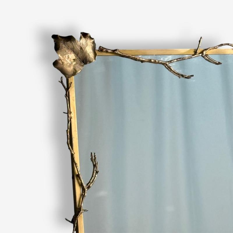 Modern Trapezoidal Bronze Wall Mirrors, Branch and Leaf Motif, France, 21st C. - 8