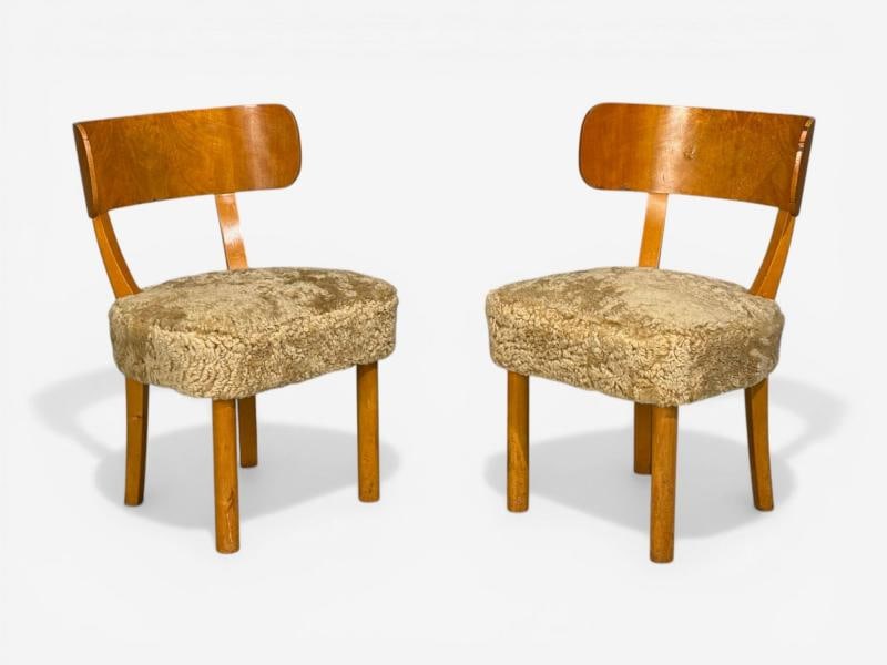 Axel Einar Hjorth, Rare Birka Chairs, Birch, Honey Sheepskin, Sweden, 1930s - 3