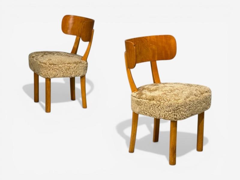 Axel Einar Hjorth, Rare Birka Chairs, Birch, Honey Sheepskin, Sweden, 1930s - 5