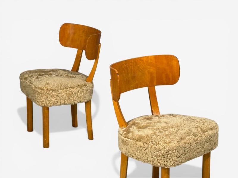 Axel Einar Hjorth, Rare Birka Chairs, Birch, Honey Sheepskin, Sweden, 1930s - 6