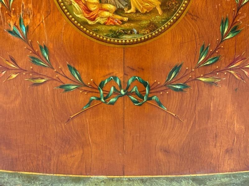 Edwardian, Adams Paint Decorated Demilune Cabinet, Inlaid Wood, 19th c. - 7