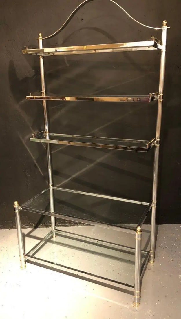 Maison Jansen Style Hollywood Regency etagere, Bookcase, Brass and Steel Design - 2