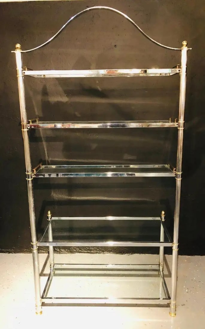 Maison Jansen Style Hollywood Regency etagere, Bookcase, Brass and Steel Design - 3
