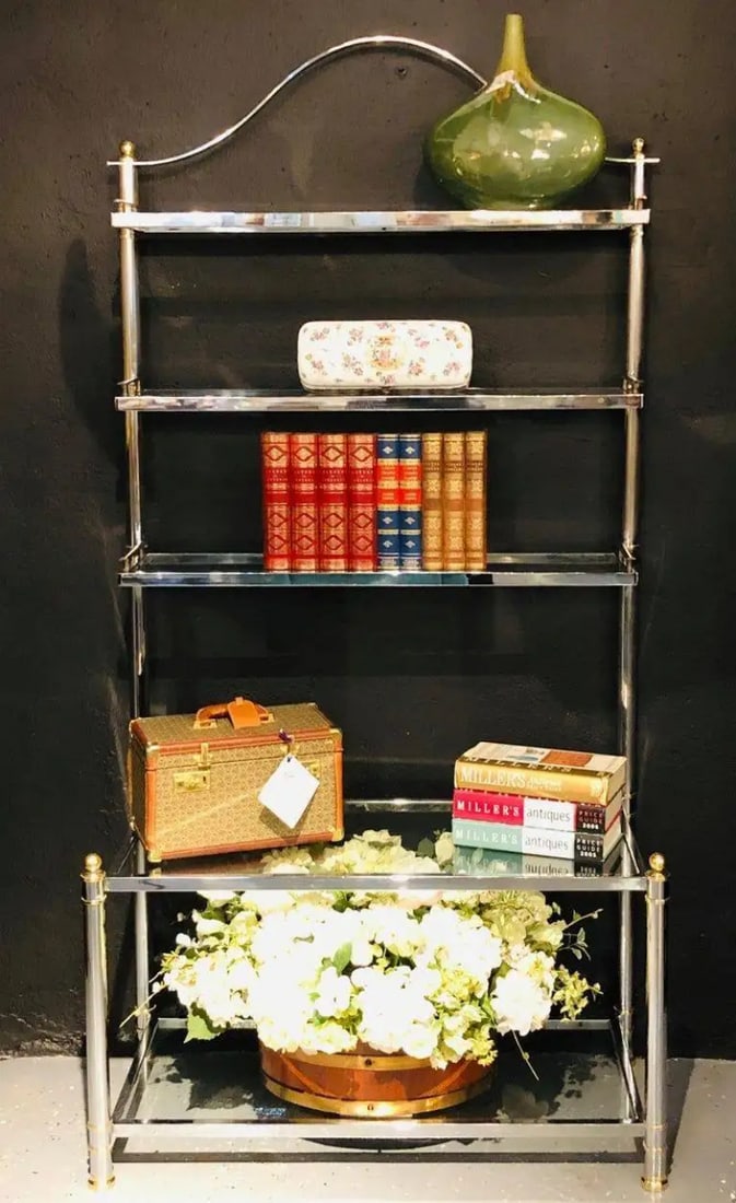 Maison Jansen Style Hollywood Regency etagere, Bookcase, Brass and Steel Design - 6