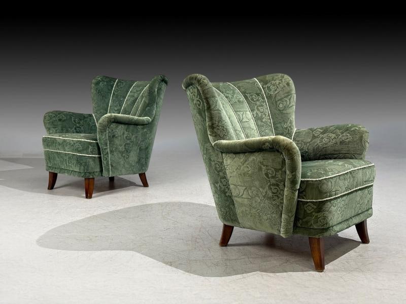 Ilmari Lappalainen, Lounge Chairs, Beech, Green Fabric, Finland, 1950s - 4