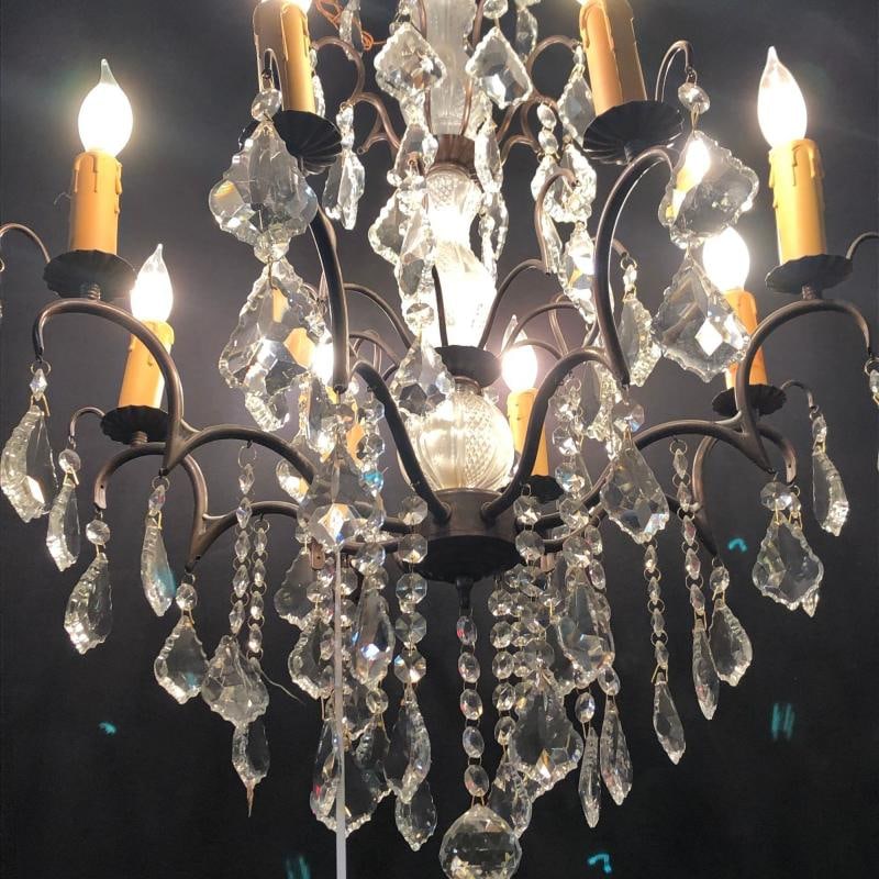 Copper Designed Metal and Crystal Chandelier with Centre Cut Glass Column - 7