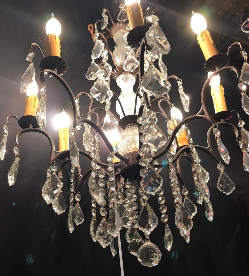 Copper Designed Metal and Crystal Chandelier with Centre Cut Glass Column - 8