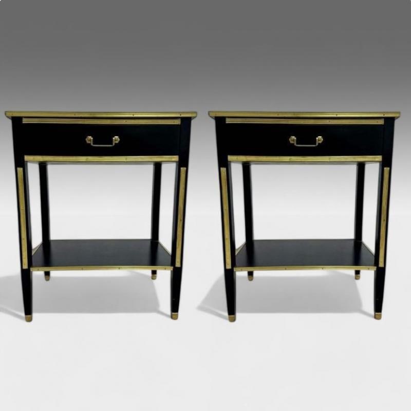 Maison Jansen Style, Hollywood Regency, Nightstands, Black Painted Wood, Brass - 2