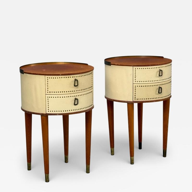 Halvdan Petterson, Nightstands, Leather, Beech, Brass, Sweden, 1950s - 2