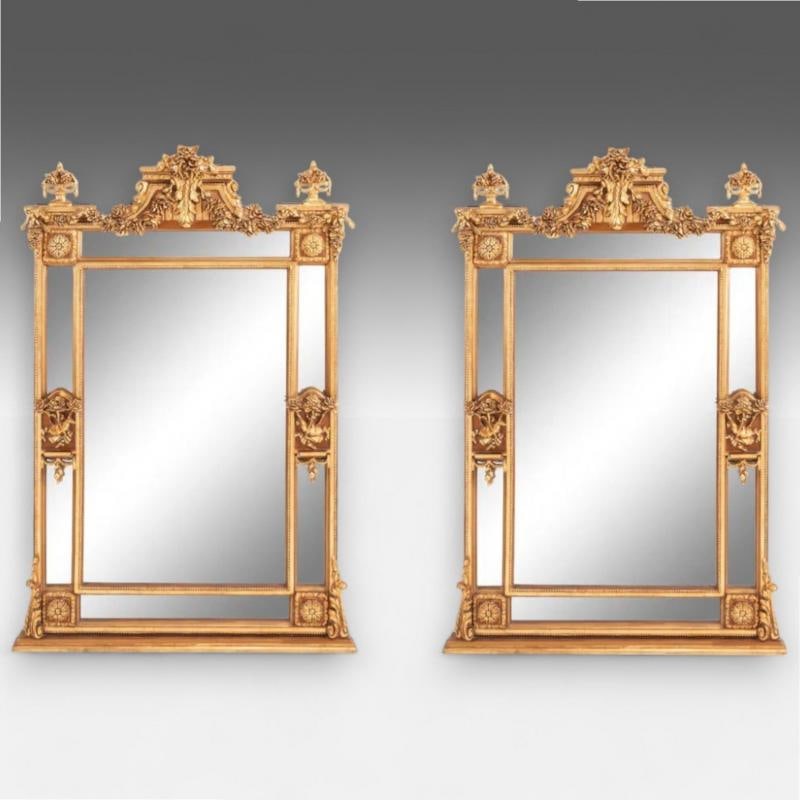 Louis XVI Style, Large Wall or Floor Mirrors, Giltwood, Gesso, Europe, 19th C. - 2