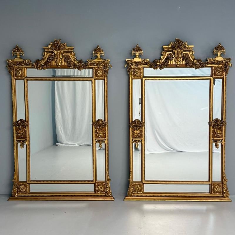Louis XVI Style, Large Wall or Floor Mirrors, Giltwood, Gesso, Europe, 19th C. - 3