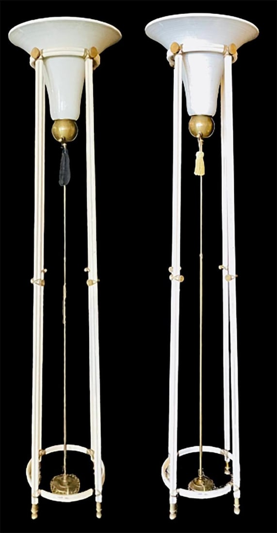 French Modern, Porcelain, Bronze, Monumental Torchiere Floor Lamps, France 1930s - 2