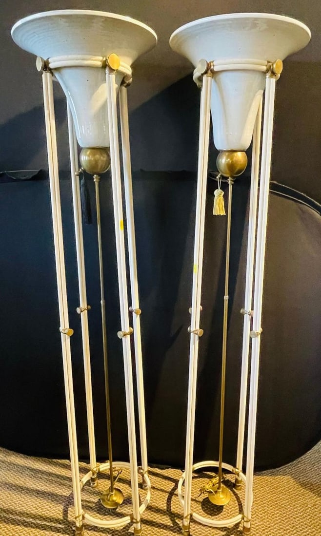 French Modern, Porcelain, Bronze, Monumental Torchiere Floor Lamps, France 1930s - 5