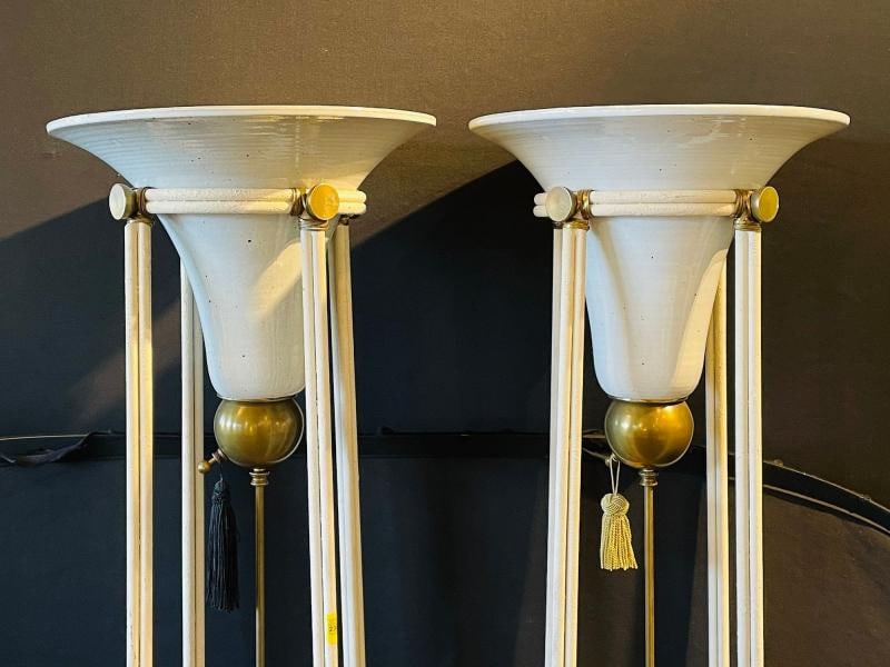 French Modern, Porcelain, Bronze, Monumental Torchiere Floor Lamps, France 1930s - 7