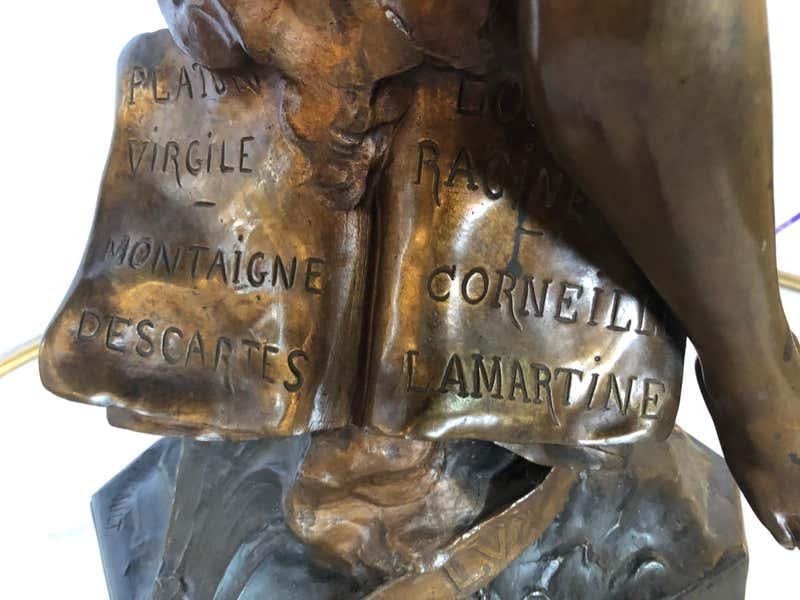 La Pensee by Emile Louis Picault Bears Foundry Mark 19th Century Bronze Statue - 2