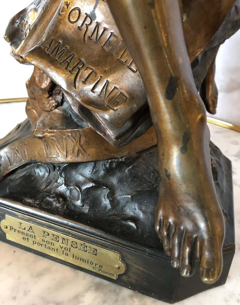 La Pensee by Emile Louis Picault Bears Foundry Mark 19th Century Bronze Statue - 5