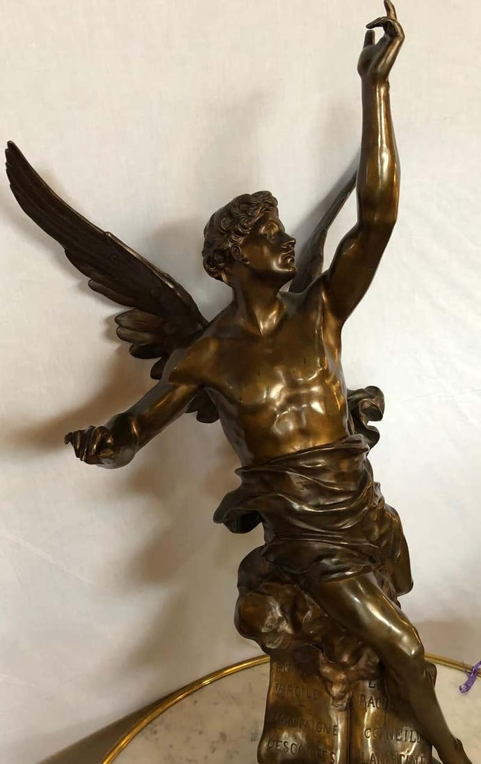 La Pensee by Emile Louis Picault Bears Foundry Mark 19th Century Bronze Statue - 6