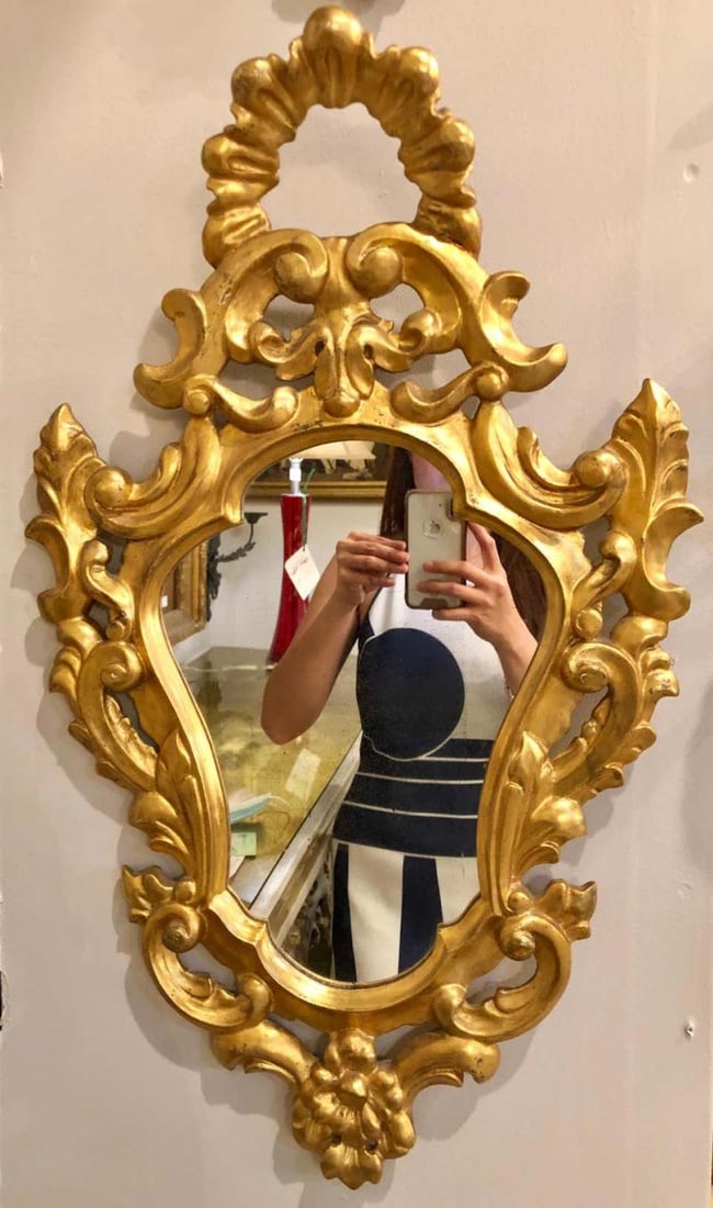 Pair of Italian Rococo Wall Mirrors, Giltwood Carved - 3