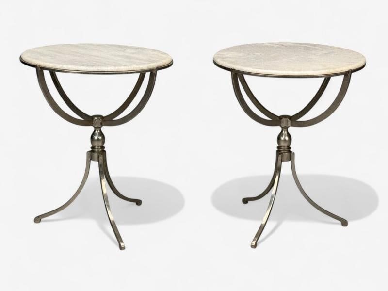 Neoclassical Style, Steel, Marble, End Tables, USA, 20th c. - 2