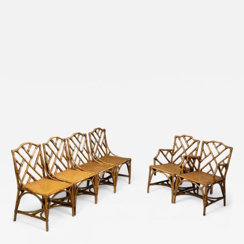 Dal Vera, Italian Modern, Bamboo, Cane, Six Dining Chairs, Italy, 1950s - 2