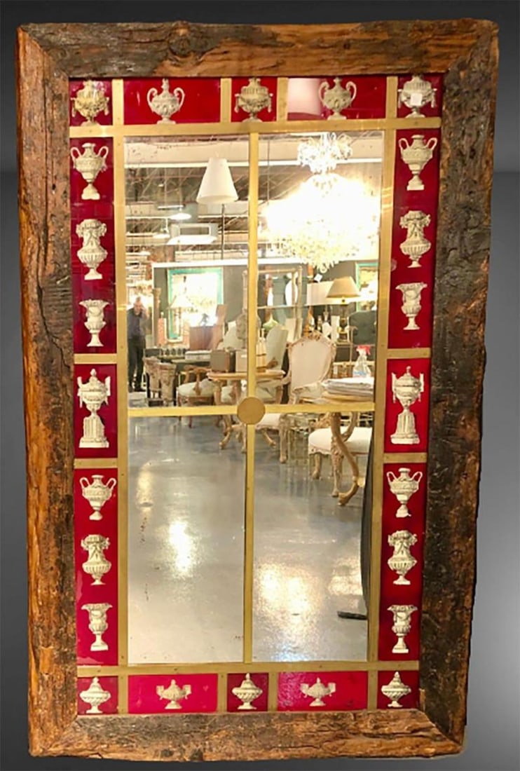 Rustic Italian Wall Mirror with Reverse Painted Classical Vases and Urns - 2