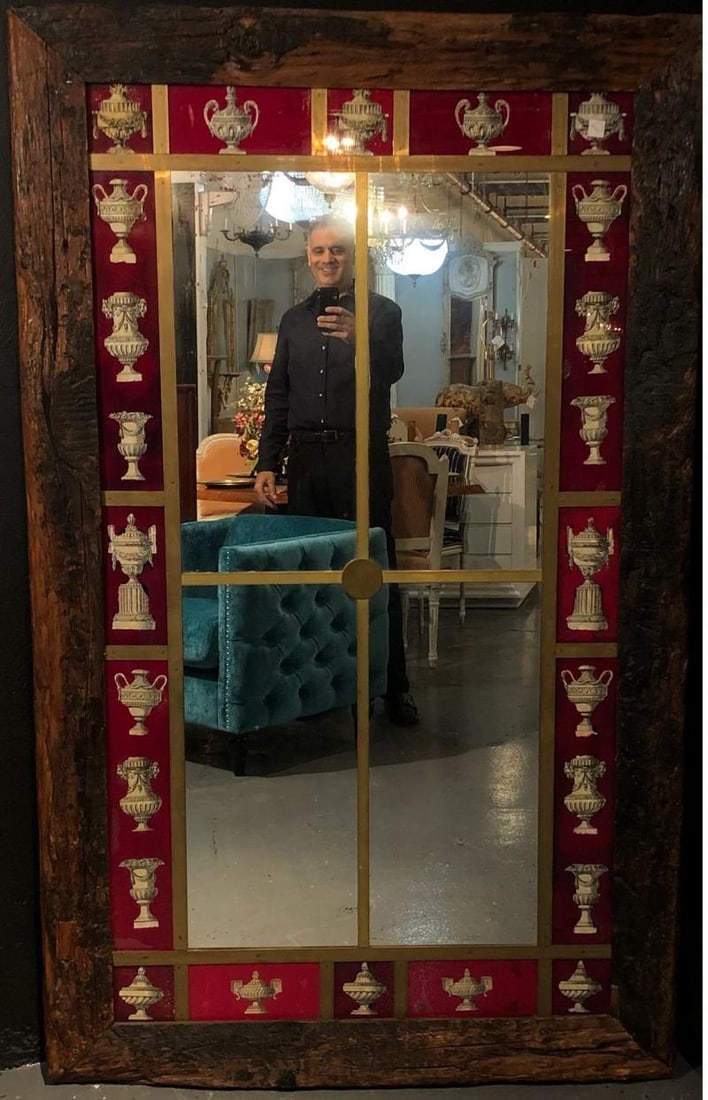 Rustic Italian Wall Mirror with Reverse Painted Classical Vases and Urns - 4