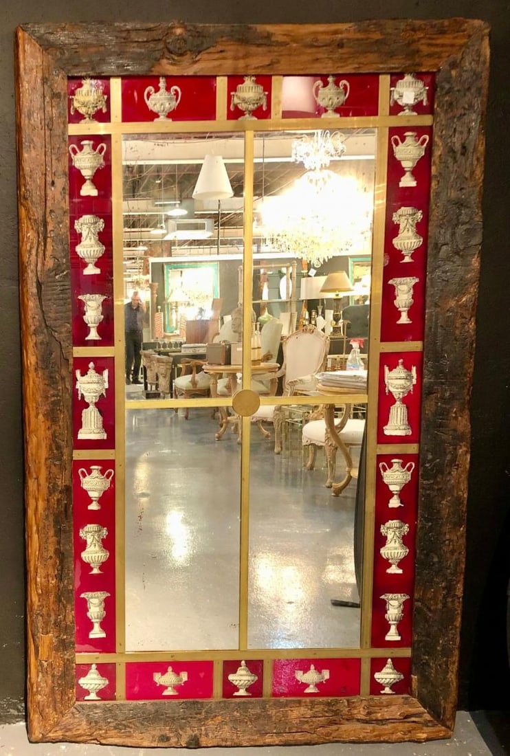 Rustic Italian Wall Mirror with Reverse Painted Classical Vases and Urns - 5