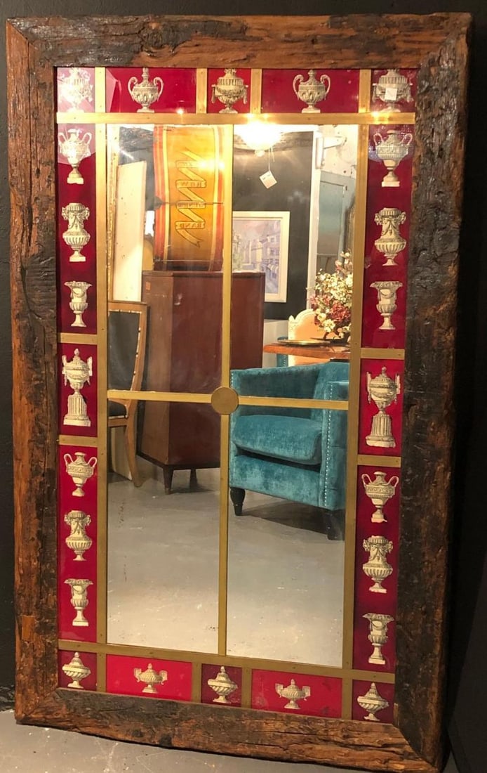 Rustic Italian Wall Mirror with Reverse Painted Classical Vases and Urns - 6