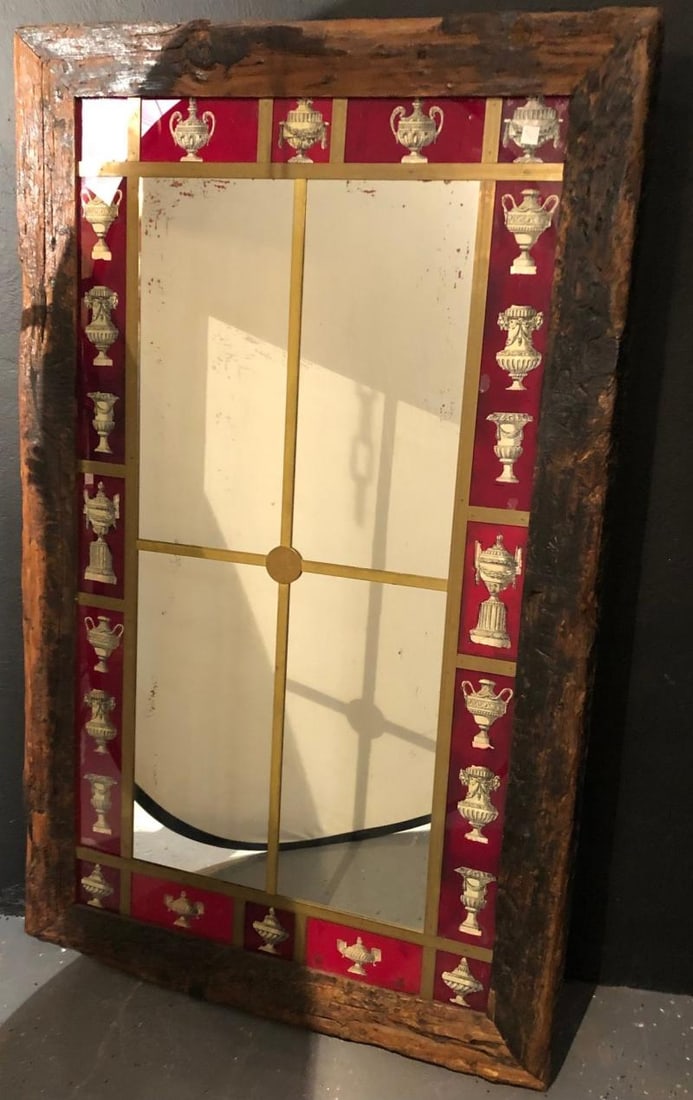 Rustic Italian Wall Mirror with Reverse Painted Classical Vases and Urns - 7