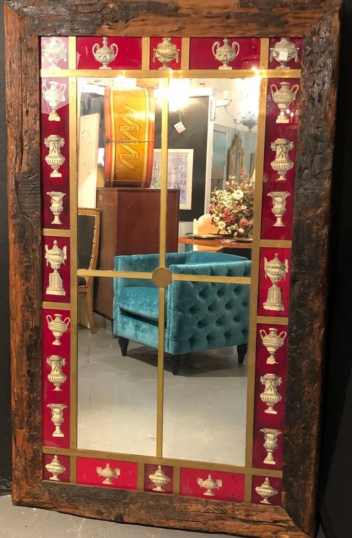 Rustic Italian Wall Mirror with Reverse Painted Classical Vases and Urns - 8
