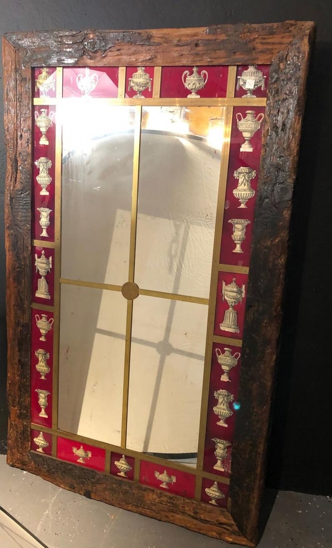 Rustic Italian Wall Mirror with Reverse Painted Classical Vases and Urns - 9