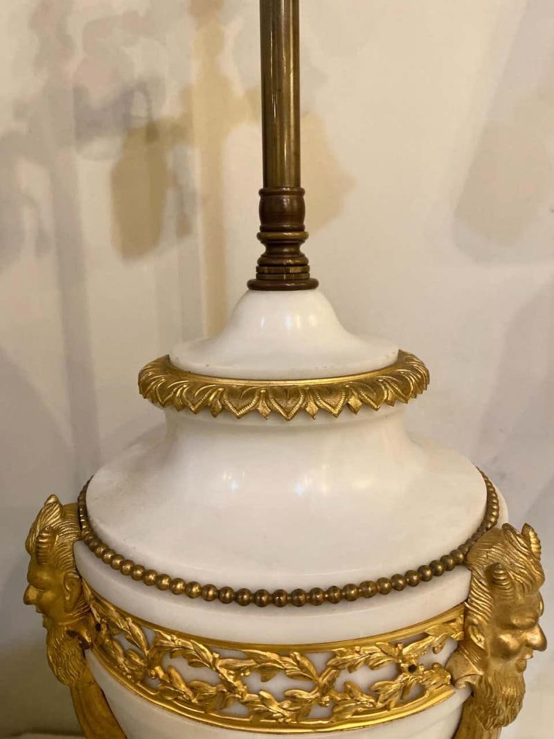 19th Century Marble and Bronze Table Lamp with Custom Shade, French - 2