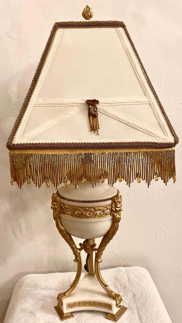 19th Century Marble and Bronze Table Lamp with Custom Shade, French - 3